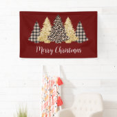 Kerstboom Luipaardprint Buffalo Plaid Glitter Spandoek (Insitu)
