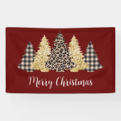 Kerstboom Luipaardprint Buffalo Plaid Glitter Spandoek (Horizontaal)