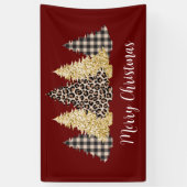 Kerstboom Luipaardprint Buffalo Plaid Glitter Spandoek (Verticaal)