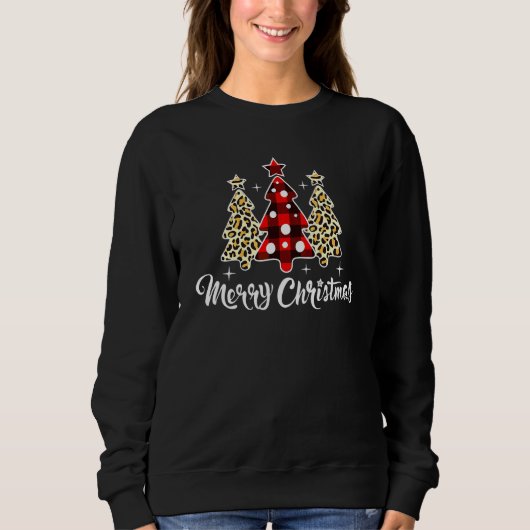 Kerstboom Luipaardprint Rode Buffalo Plaid Trui (Voorkant)