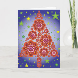 Kerstboom Mandalas Stars Rode Blauwe Kleur Feestdagen Kaart