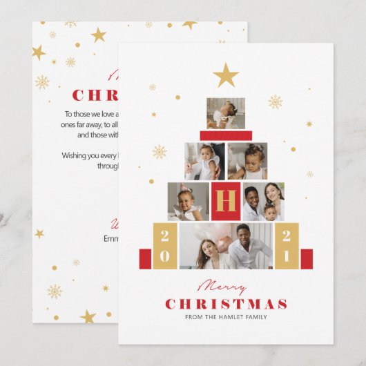 Kerstboom, meerdere moderne fotovakantiekaart feestdagenkaart (Voorkant / Achterkant)