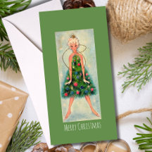 Kerstboom Meisje Vakantiewenskaart Vintage