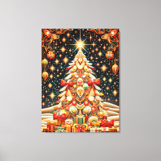 Kerstboom Merry + Bright onder een donkere lucht Canvas Afdruk