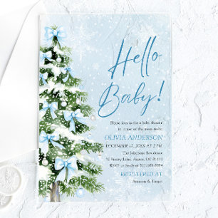 Kerstboom met blauwe linten Hello Baby Baby Shower Acryl Uitnodigingen