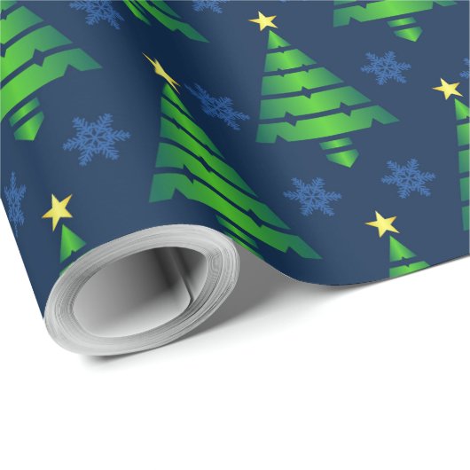 kerstboom met blauwe sneeuwvlok en achtergrond cadeaupapier (Rol Hoek)