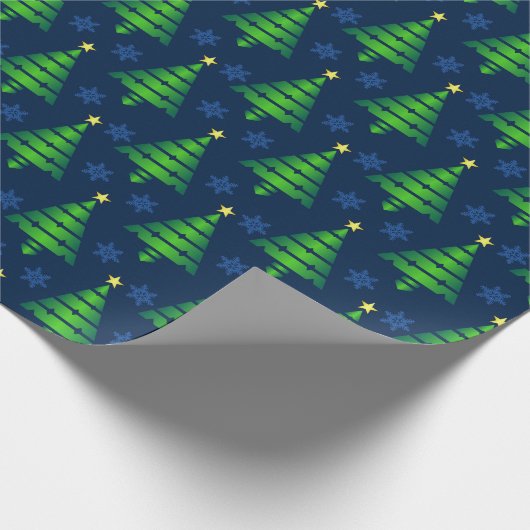 kerstboom met blauwe sneeuwvlok en achtergrond cadeaupapier (Hoek)