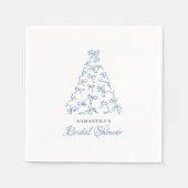 Kerstboom met blauwe strik bruiloftfeest  servet (Voorkant)