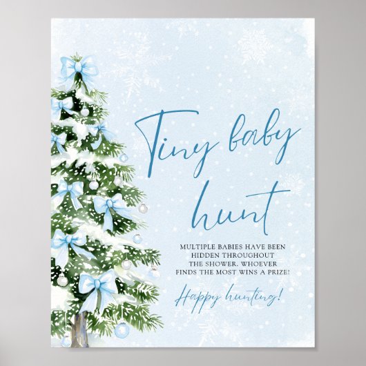 Kerstboom met blauwe strikken Klein baby-jachtspel Poster (Voorkant)