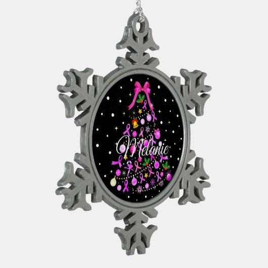 kerstboom met borstkanker tin sneeuwvlok ornament (Links)