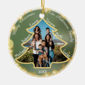 Kerstboom met brede familiefoto en naam keramisch ornament (Voorkant)