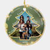 Kerstboom met brede familiefoto en naam keramisch ornament (Achterkant)