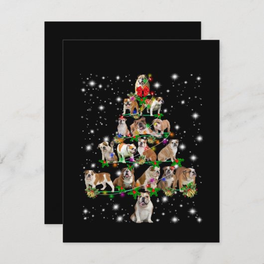 Kerstboom met bulldog, bedekt door vlieglicht bedankkaart (Voorkant / Achterkant)