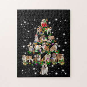 Kerstboom met bulldog, bedekt door vlieglicht legpuzzel
