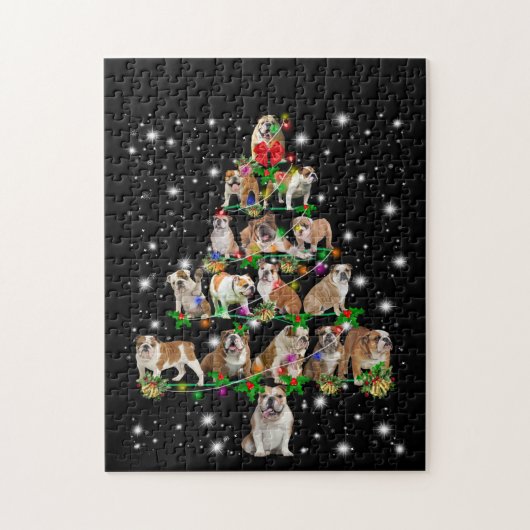 Kerstboom met bulldog, bedekt door vlieglicht legpuzzel (Verticaal)