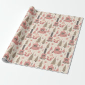 Kerstboom met Cadeaus, bomen en de kerstman Cadeaupapier (Uitgerold)