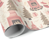 Kerstboom met Cadeaus, bomen en de kerstman Cadeaupapier (Rol Hoek)