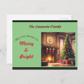 Kerstboom met cadeaus en een open haard feestdagenkaart (Voorkant / Achterkant)