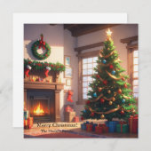 Kerstboom met cadeaus en een open haard feestdagenkaart (Voorkant / Achterkant)
