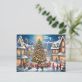 Kerstboom met cadeaus en kinderen feestelijk briefkaart (Staand voorkant)