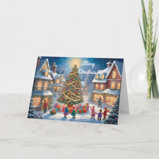 Kerstboom met cadeaus en kinderen feestelijk kaart (Voorkant)
