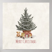 Kerstboom Met Cadeaus en Teddybeer Print (Voorkant)
