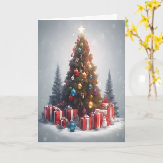 Kerstboom met Cadeaus Feestelijk Kaart (Gele Bloem)