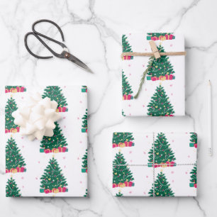 kerstboom met cadeaus inpakpapier vel
