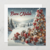 Kerstboom met cadeaus op sneeuw Buon Natale Feestdagenkaart (Voorkant / Achterkant)
