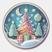 Kerstboom met Cadeaus Ronde Sticker (Voorkant)
