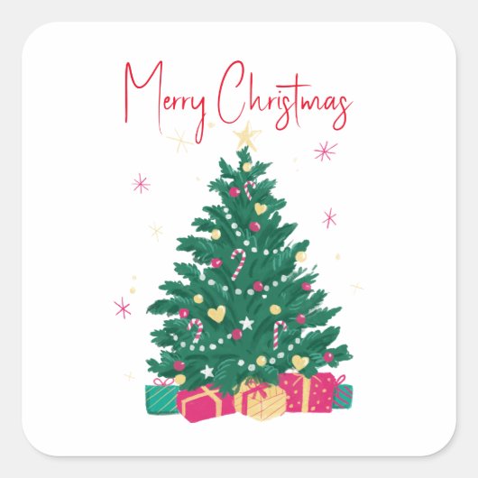 kerstboom met cadeaus vierkante sticker (Voorkant)