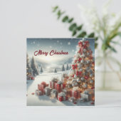 Kerstboom met cadeautjes in de sneeuw kaart (Staand voorkant)