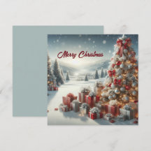 Kerstboom met cadeautjes in de sneeuw