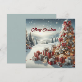 Kerstboom met cadeautjes in de sneeuw kaart
