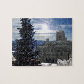 kerstboom met de oude kerk Jigzaag Puzzle Legpuzzel (Horizontaal)
