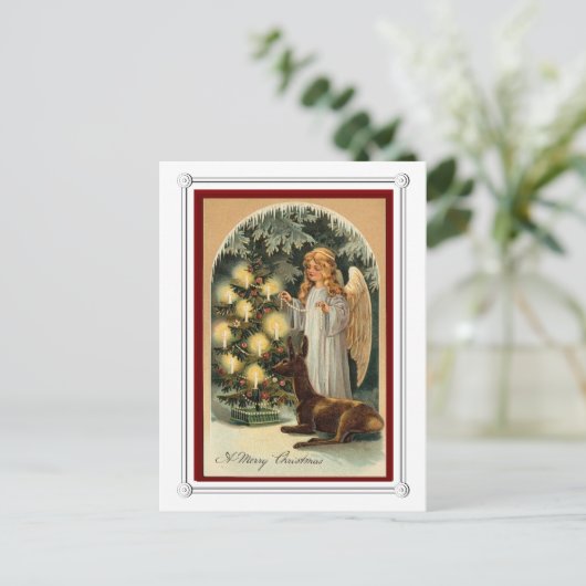  kerstboom met de Victoriaans Engel en dieren Feestdagenkaart (Staand voorkant)