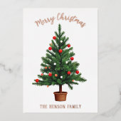 Kerstboom met dennendecoratie  folie feestdagenkaart (Voorkant)