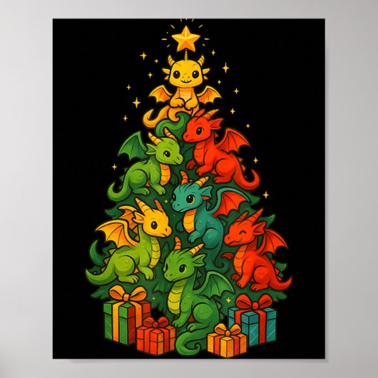 Kerstboom met Draak Fun Draak Kerstmis  Poster (Voorkant)