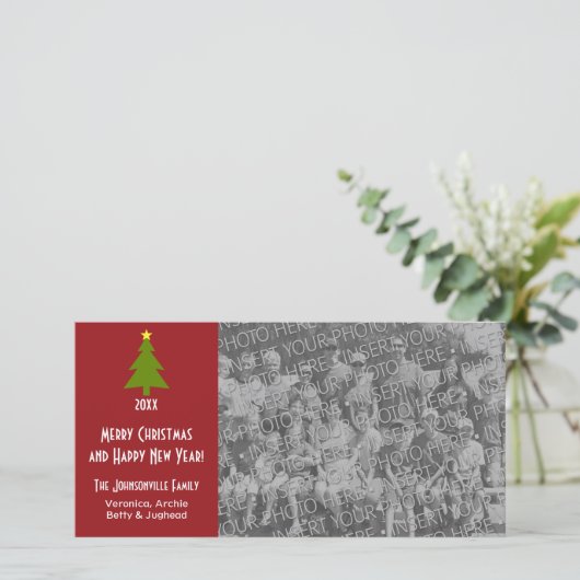 Kerstboom met één grote foto feestdagenkaart (Staand voorkant)