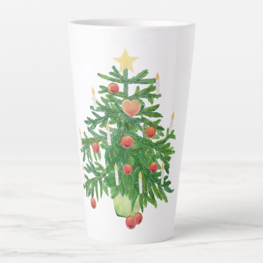 Kerstboom met een Ster & Hart Koekje Latte Mok (Voorkant)