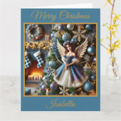 Kerstboom met engel (blauw) kaart (Gele Bloem)