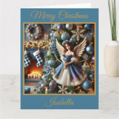 Kerstboom met engel (blauw) kaart (Voorkant)