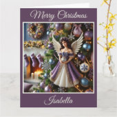 Kerstboom met engel (Paarse) Kaart (Gele Bloem)