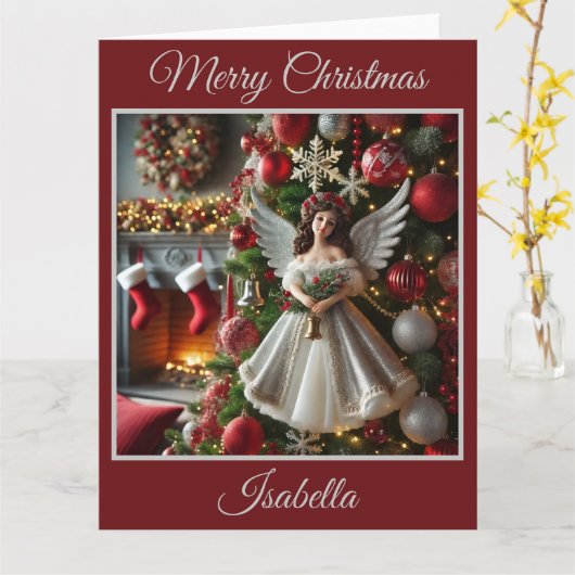 Kerstboom met engel (rood) kaart (Gele Bloem)