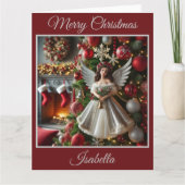 Kerstboom met engel (rood) kaart (Voorkant)