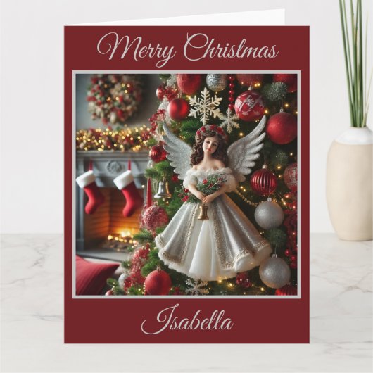Kerstboom met engel (rood) kaart (Voorkant)