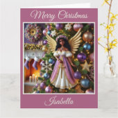 Kerstboom met engel (roze) kaart (Gele Bloem)