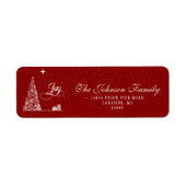 Kerstboom met feestelijke script in rood retouradr etiket (Voorkant)