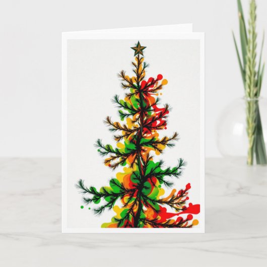 Kerstboom met feestelijke spatten feestdagen kaart (Voorkant)