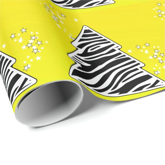 Kerstboom met gele zebraprint cadeaupapier (Rol Hoek)